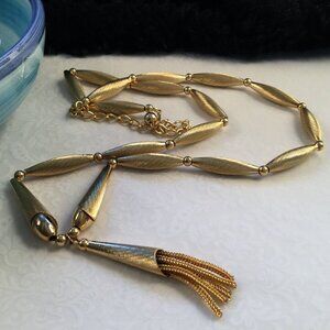 1960s Brushed Gold-Tone Cone & Fringe Pendant Necklace | Retro Modernist